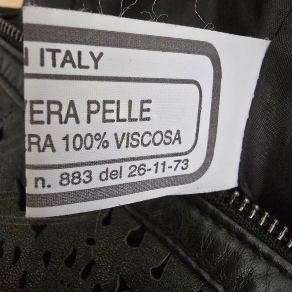 Antica Pelleria Italy Black Leather Laser Cut Eyelet Jacket‎ Women Size 42 Small - Picture 10 of 11